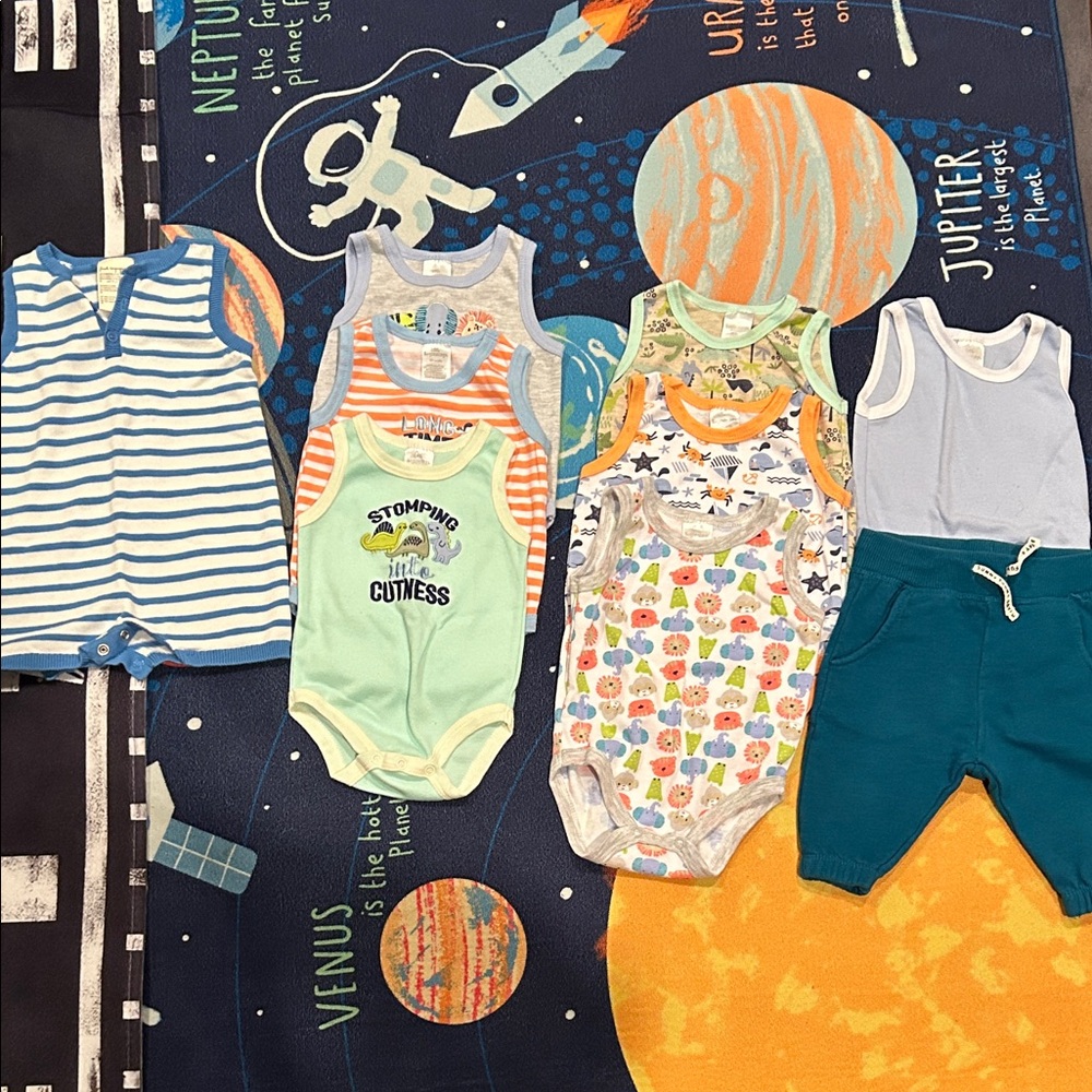 Bundle of Mixed Baby Boys One-Piece and Romper Set - Blue, Green, Gray, White
